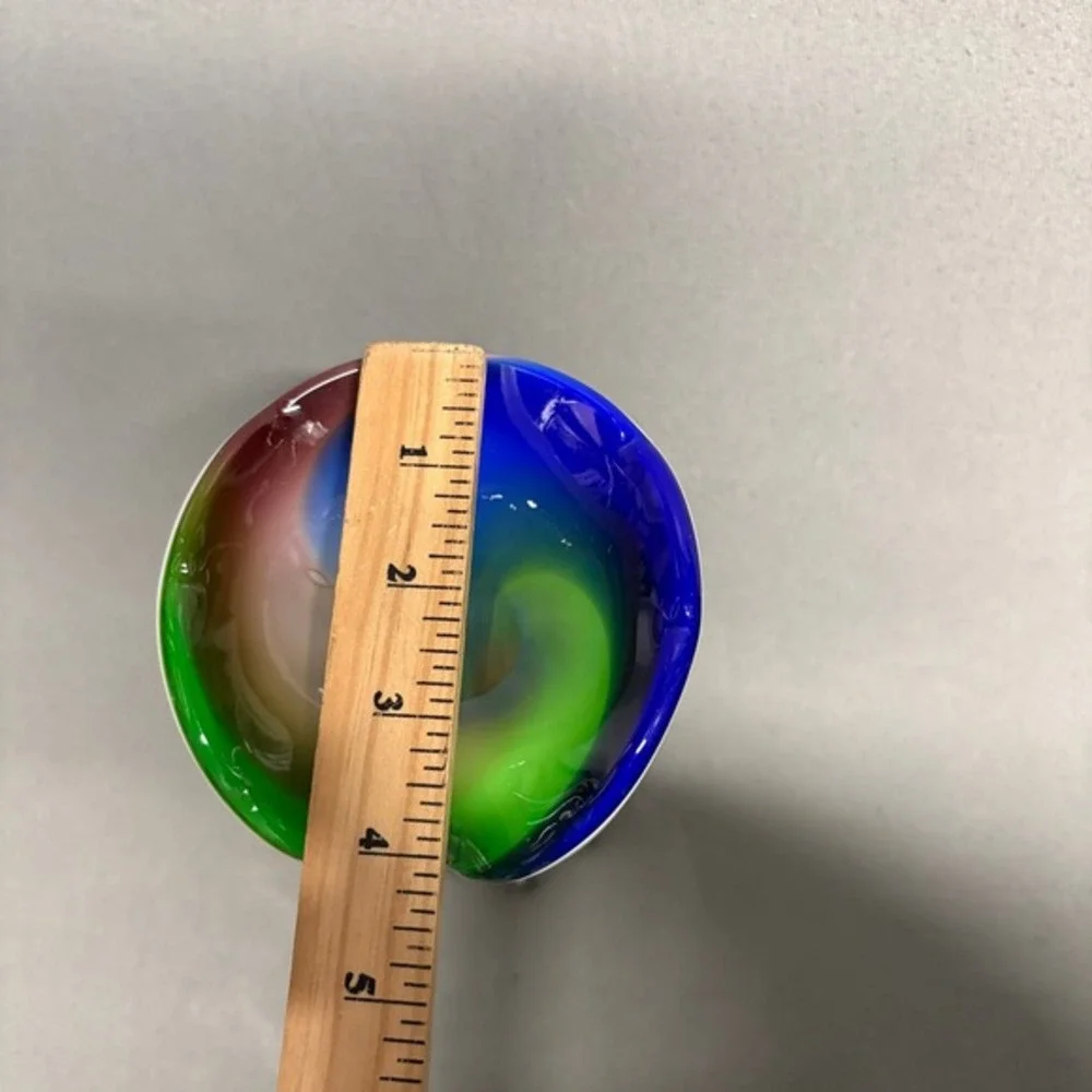 Art Glass Swirl Rim Vase 12in Multicolor Hand-Blown Style Home Decor‎